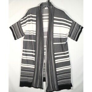 VINCE Women's Short Sleeve Open Front Long Striped Cardigan Black White SZ Small